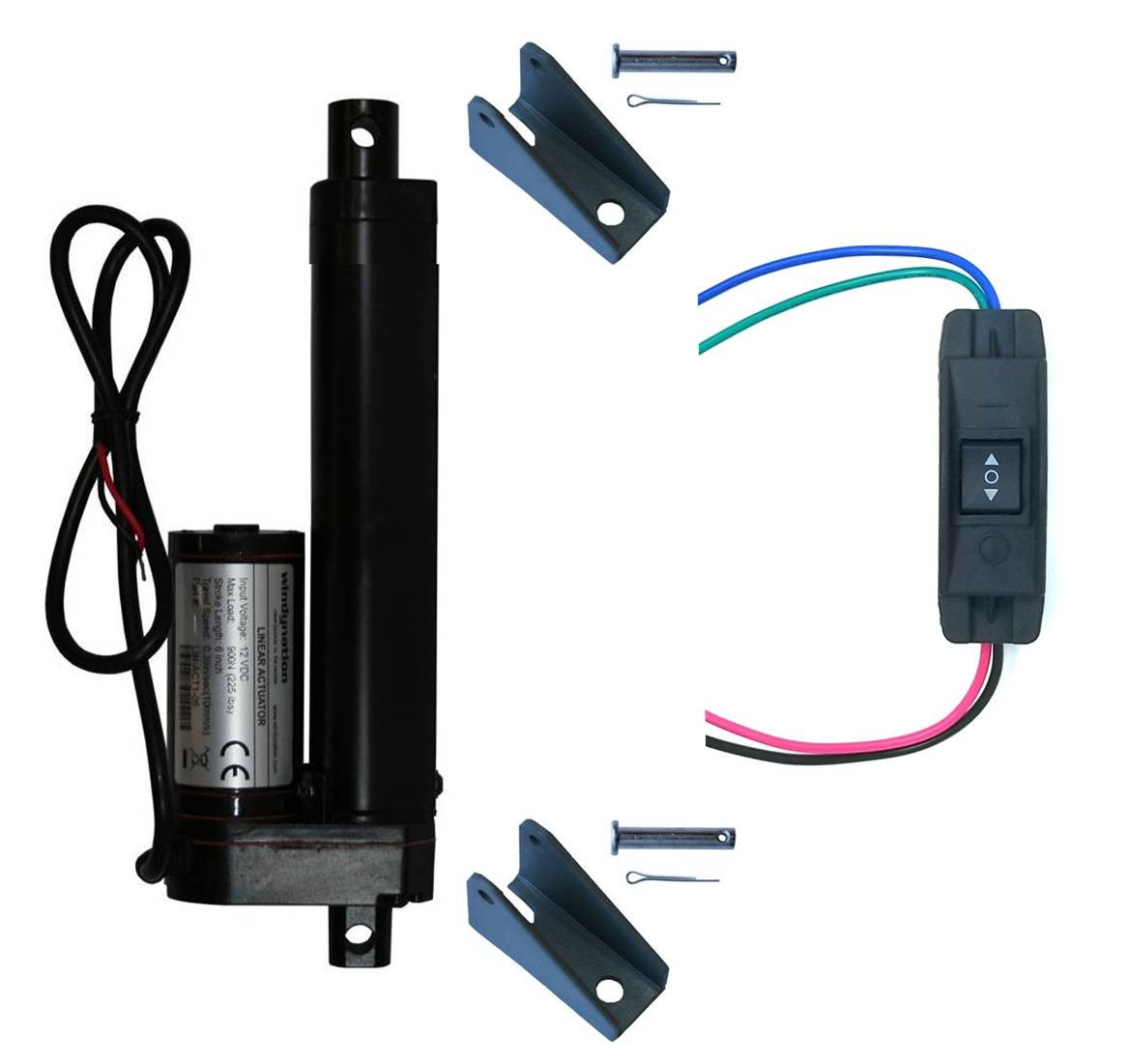 WindyNation Linear Actuator 12-Volt 225lbs w/ Mounting Brackets + Up