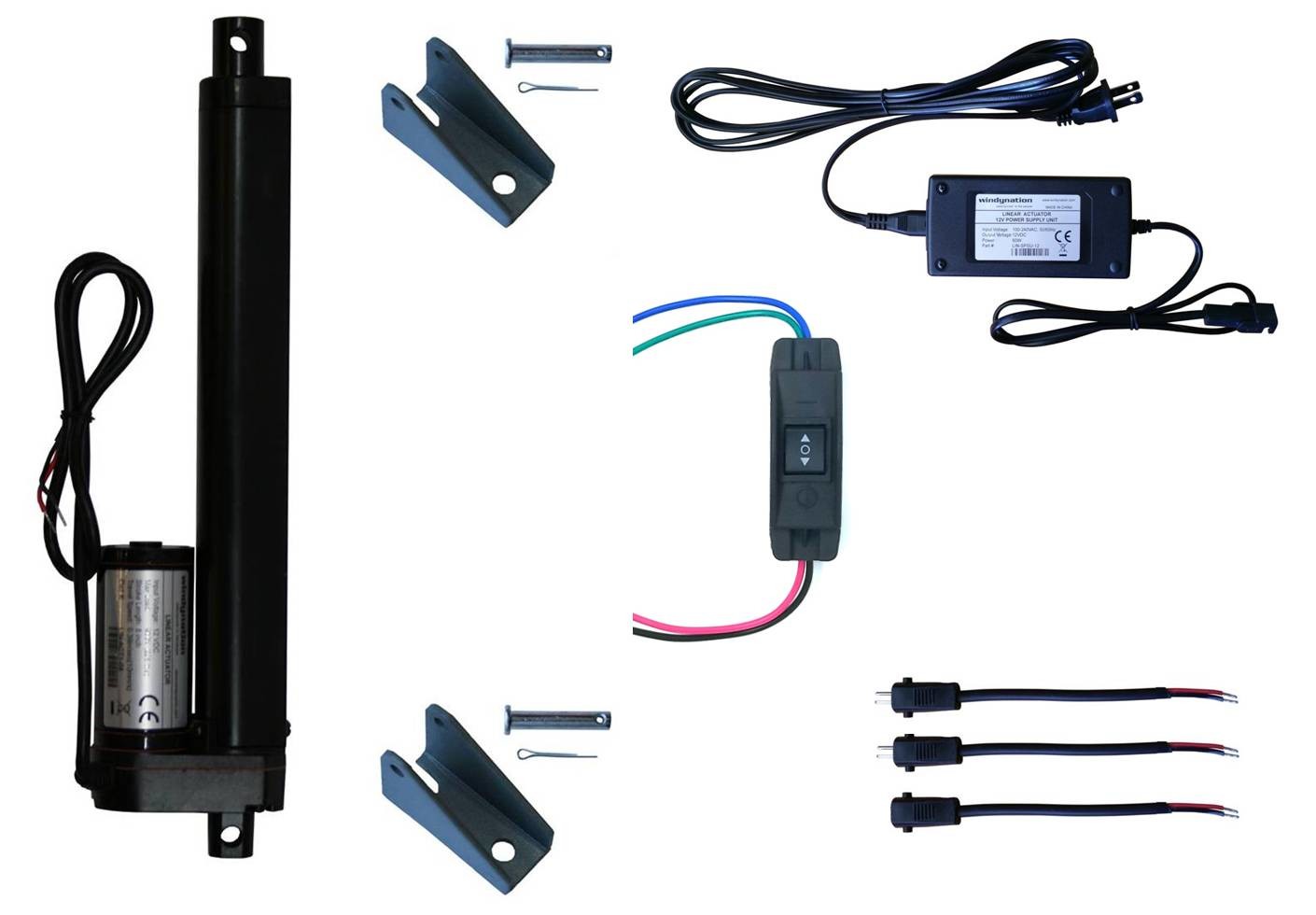WindyNation Linear Actuator 12-Volt 225lbs w/ Power Supply & Mounting
