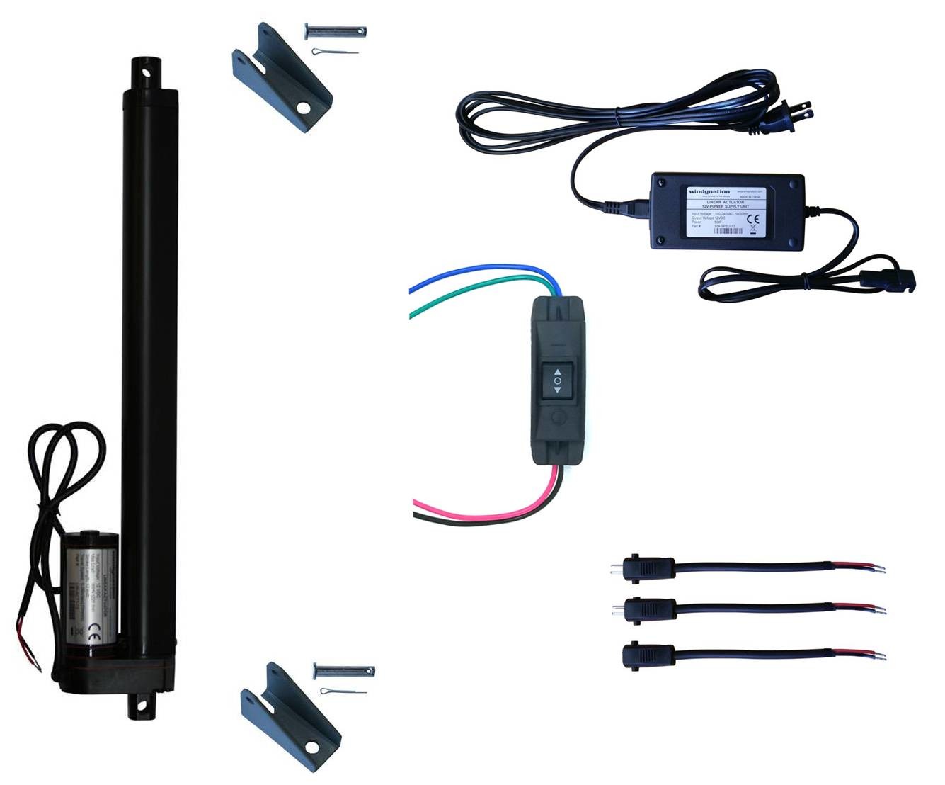 WindyNation Linear Actuator 12-Volt 225lbs w/ Power Supply & Mounting