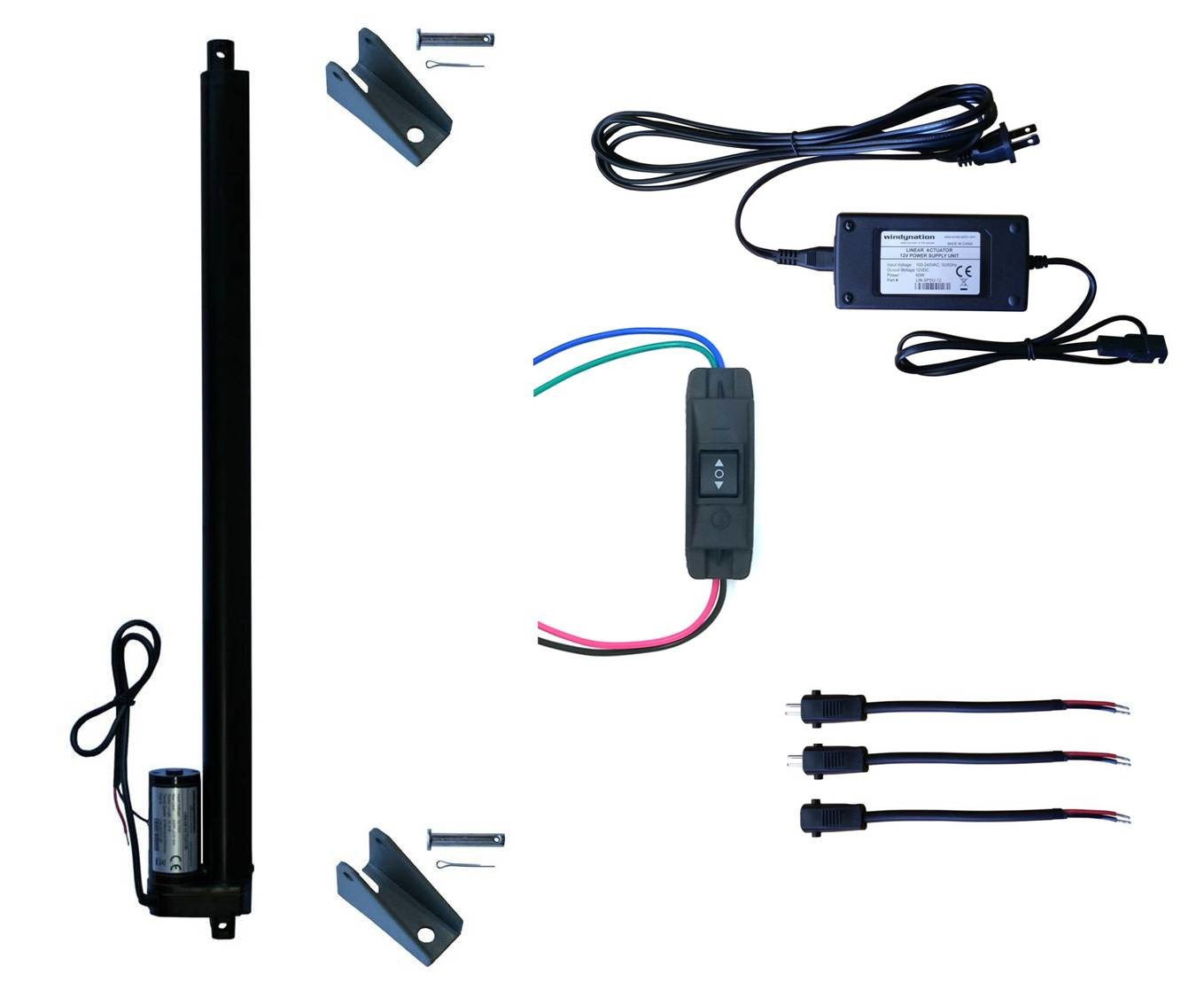 WindyNation Linear Actuator 12-Volt 225lbs w/ Power Supply & Mounting