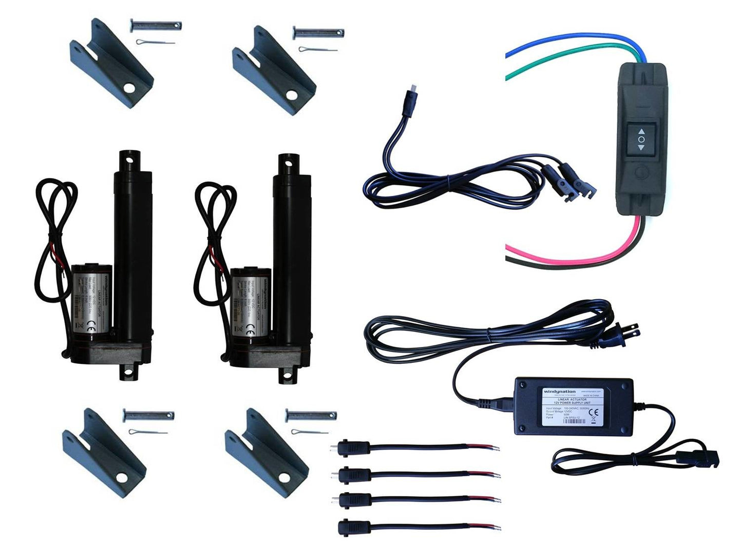 WindyNation Linear Actuator 12-Volt 225lbs w/ Power Supply & Mounting