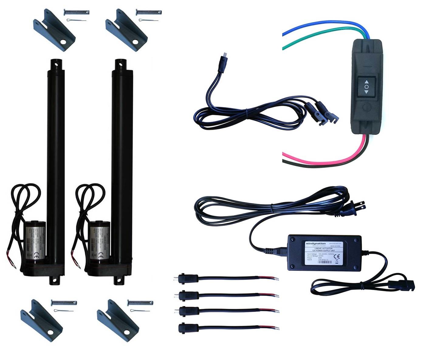 WindyNation Linear Actuator 12-Volt 225lbs w/ Power Supply & Mounting