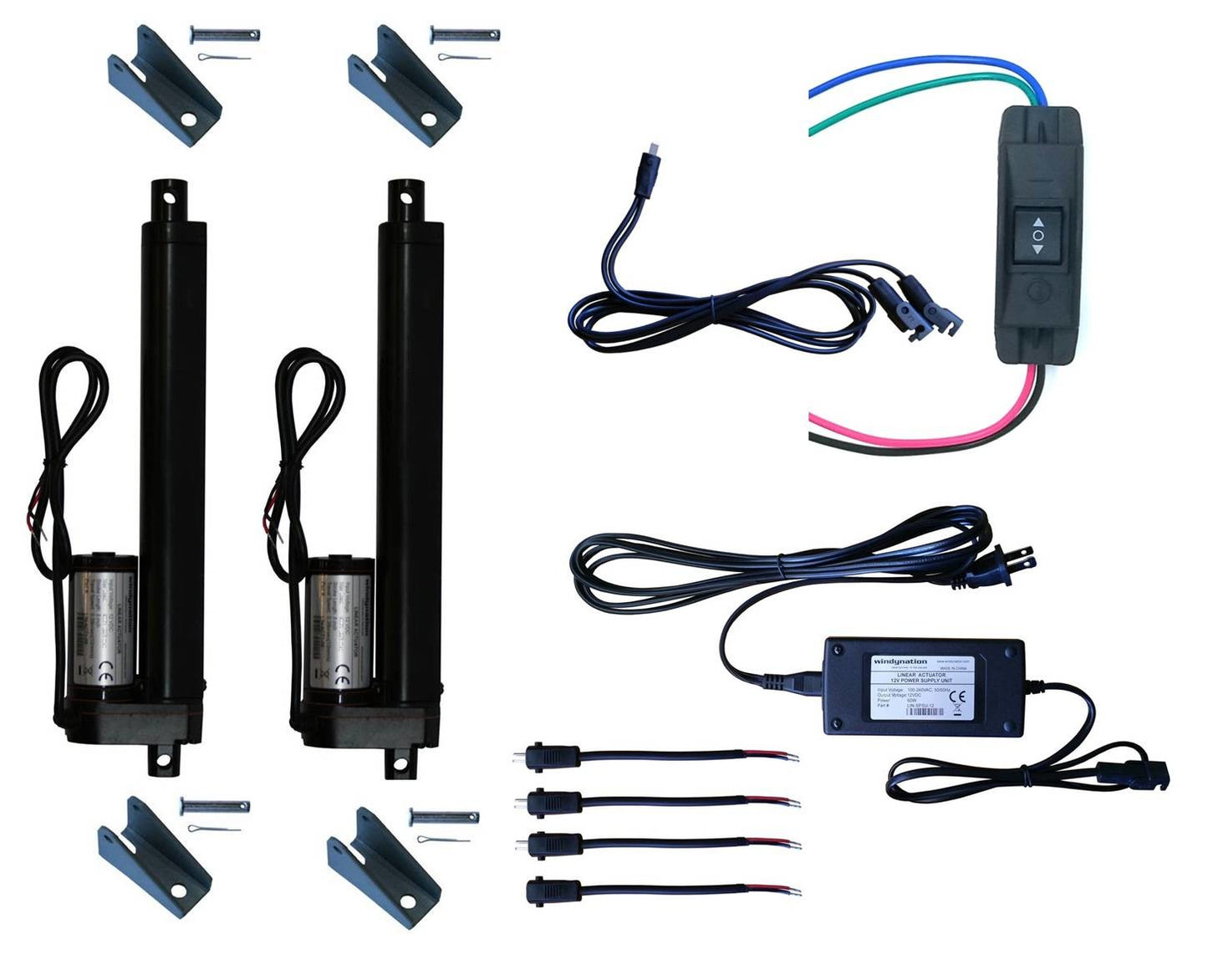 WindyNation Linear Actuator 12-Volt 225lbs w/ Power Supply & Mounting