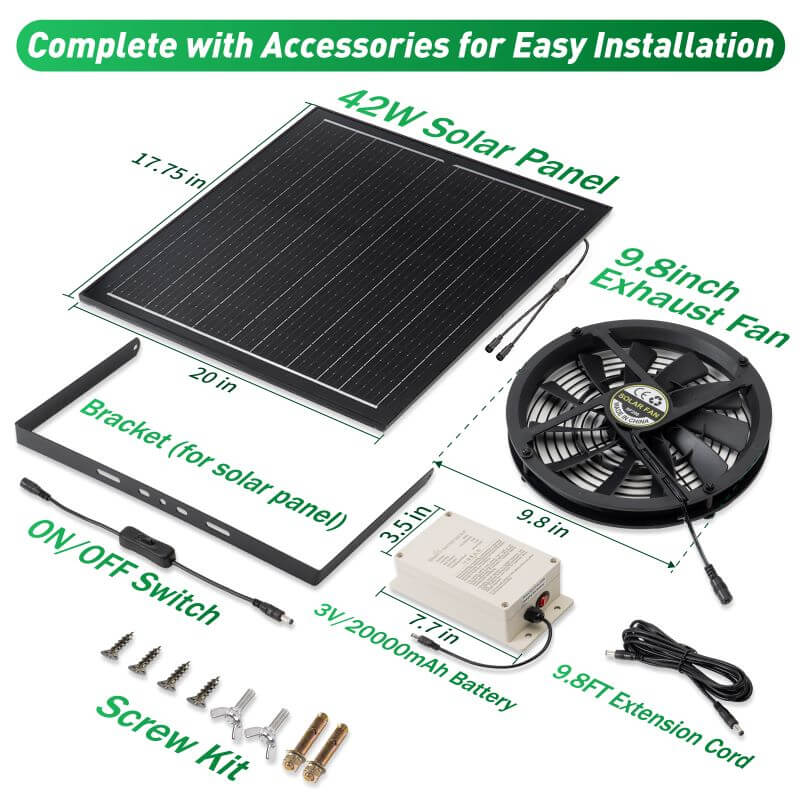 Langy 10" Solar Exhaust Intake Fan w/ Battery&42W Solar Panel product image 6