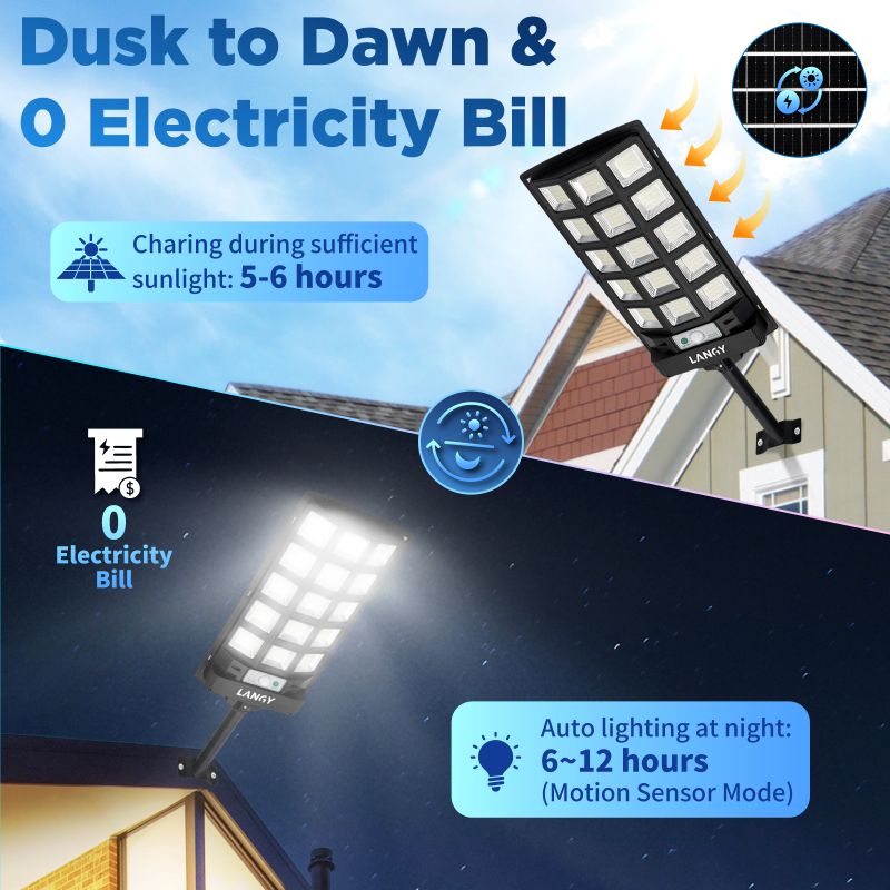 Langy 60W 90W Solar Outdoor Dusk to Dawn Lights w/ Remote Control product image 4