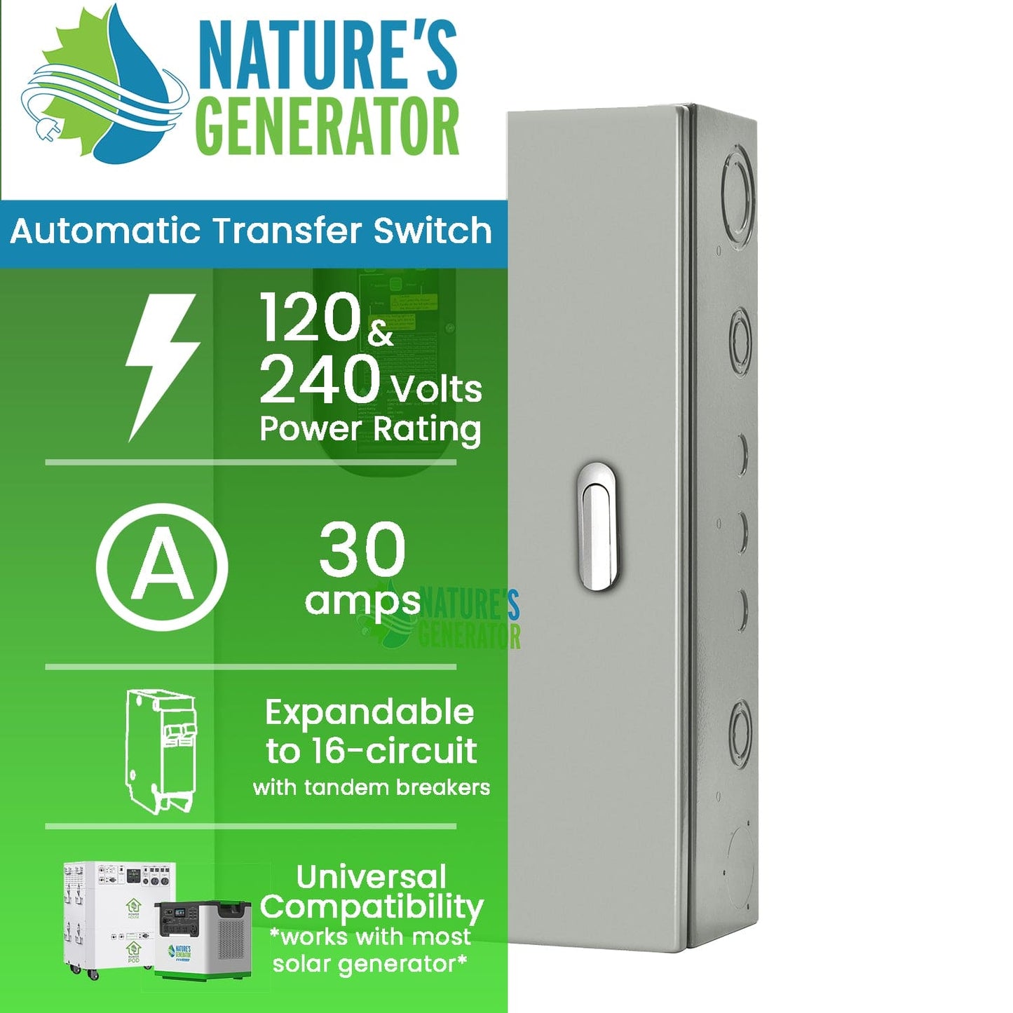 Nature's Generator 30A Automatic Generator Transfer Switch product image 2