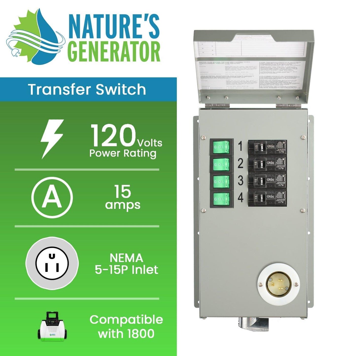 Nature's Generator 120V 15A 4-Circuit Transfer Switch