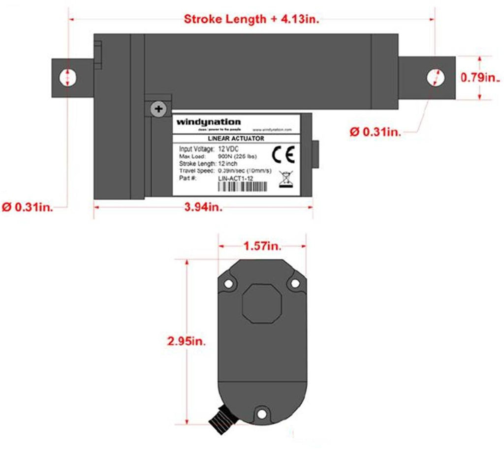 WindyNation Linear Actuators 12-Volt 225lbs + Mounting Brackets
