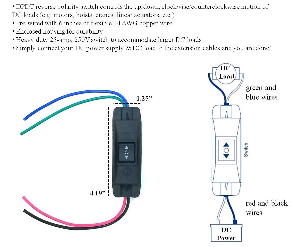 WindyNation 25A DPDT Forward Reverse Up Down Reverse Polarity Switch