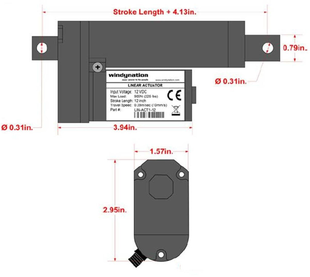 WindyNation Linear Actuator 12-Volt 225lbs w/ Power Supply & Mounting