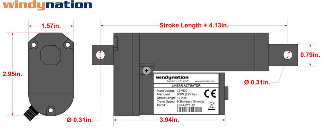 WindyNation Linear Actuators - 2", 4", 6", 8", 12", 16", 20", 30"