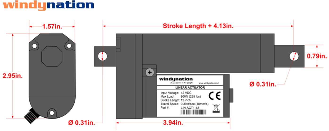 WindyNation Linear Actuators - 2", 4", 6", 8", 12", 16", 20", 30"
