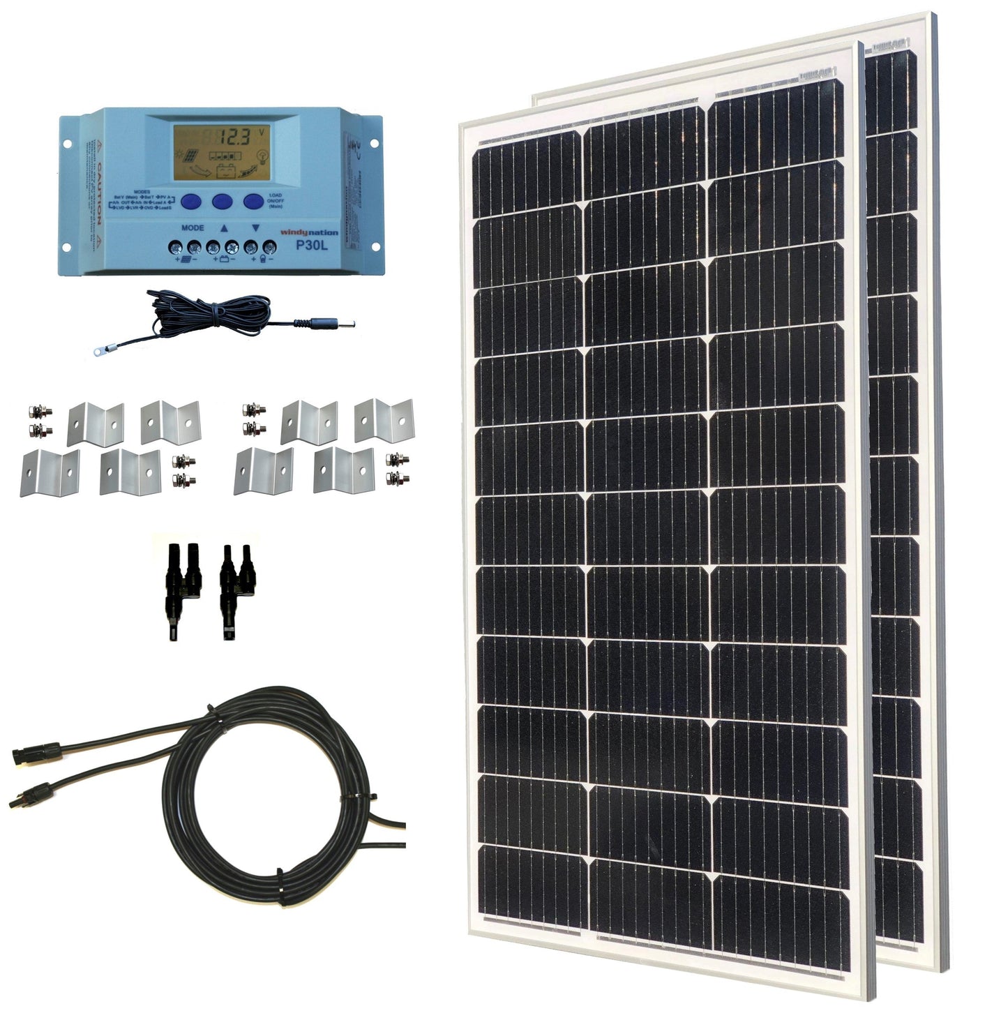 WindyNation 100-Watt Mono Solar Kits w/ P30L LCD Charge Controller
